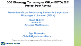 Prevention of Low Productivity Periods in Large-Scale Microalgae Cultivation (PEAK)