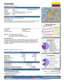 Colombia Official Title: Republic of Colombia General Information