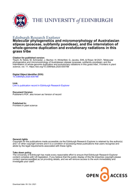 Molecular Phylogenetics and Micromorphology of Australasian
