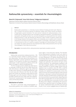 Radionuclide Synovectomy – Essentials for Rheumatologists