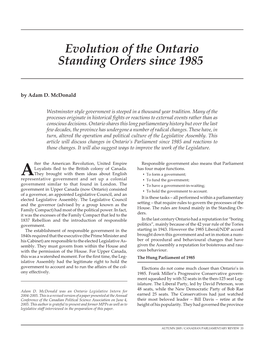 Evolution of the Ontario Standing Orders Since 1985