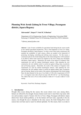 Planning Weir Jeruk Gulung in Troso Village, Pecangaan District, Jepara Regency