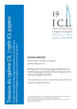 Bilingualism and Language Maintenance in Small Language Communities in Nigeria: Case of Gungbe and Ò̟ Ko̟ 1