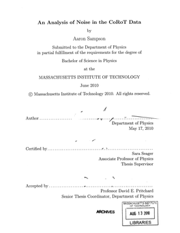 An Analysis of Noise in the Corot Data Aaron Sampson '