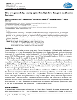 Three New Species of Algae-Scraping Cyprinid from Tigris River Drainage in Iran (Teleostei: Cyprinidae)