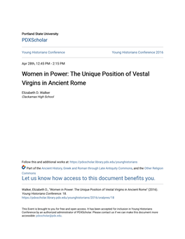 The Unique Position of Vestal Virgins in Ancient Rome