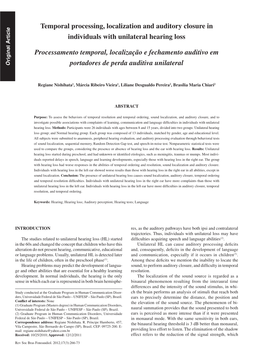 Temporal Processing, Localization and Auditory Closure in Individuals With