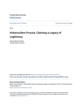 Hohenzollern Prussia: Claiming a Legacy of Legitimacy