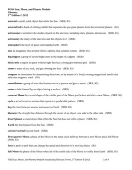 FOSS Sun, Moon, and Planets Module Glossary 3 Edition