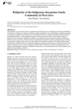 Religiosity of the Indigenous Kasepuhan Sunda Community in West Java Deni Miharja1* Idrus Ruslan2