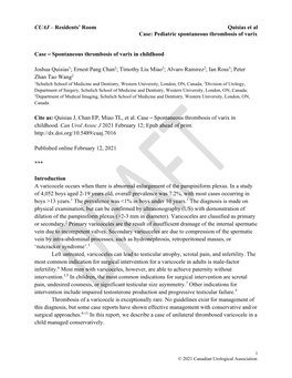 CUAJ – Residents' Room Quisias Et Al Case: Pediatric Spontaneous Thrombosis of Varix Case