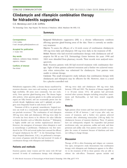 Clindamycin and Rifampicin Combination Therapy for Hidradenitis Suppurativa C.O