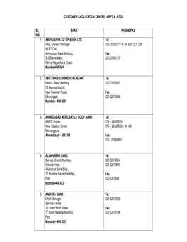 Customer Facilitation Centre –Neft & Rtgs