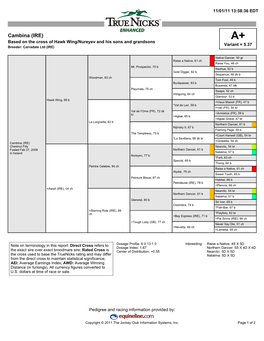 Cambina (IRE) A+ Based on the Cross of Hawk Wing/Nureyev and His Sons and Grandsons Variant = 5.37 Breeder: Carradale Ltd (IRE)