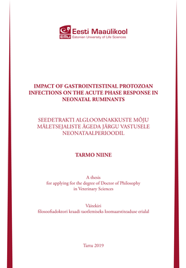 Impact of Gastrointestinal Protozoan Infections on the Acute Phase Response in Neonatal Ruminants Seedetrakti Algloomnakkuste M