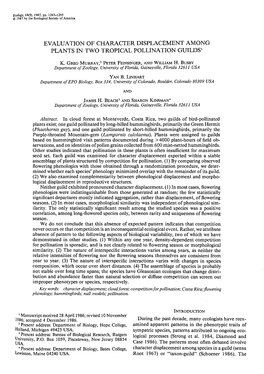 Evaluation of Character Displacement Among Plants in Two Tropical Pollination Guilds 1