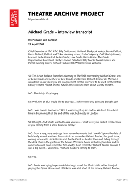 Theatre Archive Project: Interview with Michael Grade