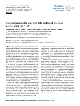Machine Learning for Improved Data Analysis of Biological Aerosol Using the WIBS