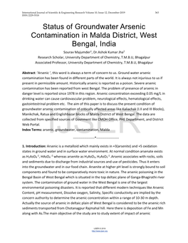 Status of Groundwater Arsenic Contamination in Malda District