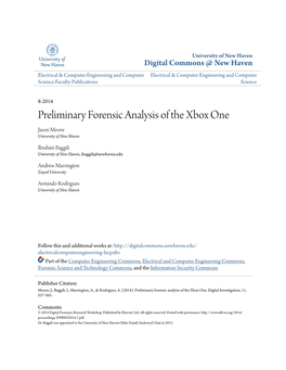 Preliminary Forensic Analysis of the Xbox One Jason Moore University of New Haven