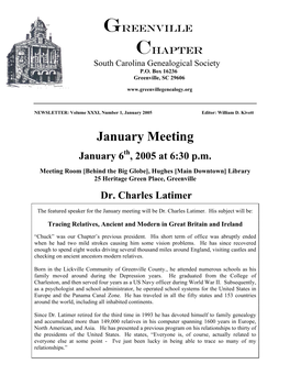 January Meeting January 6Th, 2005 at 6:30 P.M