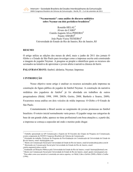 "Neymarmania": Uma Análise Do Discurso Midiático Sobre Neymar Em Dois Periódicos Brasileiros Ronaldo HELAL2 Álvar