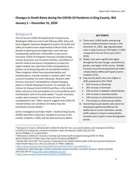 Changes in Death Rates During the COVID-19 Pandemic in King County, WA January 1 – December 31, 2020