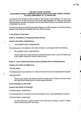 (CANTERBURY RURAL PARISHES) (TRAFFIC REGULATION and STREET PARKING PLACES) (AMENDMENT No