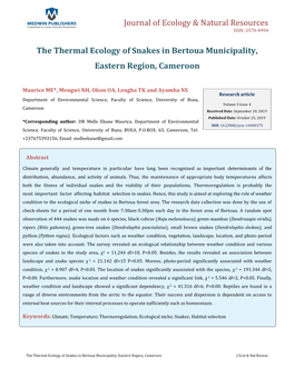 The Thermal Ecology of Snakes in Bertoua Municipality, Eastern Region, Cameroon