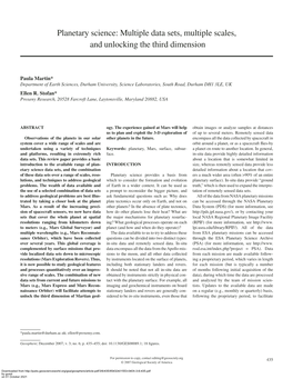 Planetary Science: Multiple Data Sets, Multiple Scales, and Unlocking the Third Dimension