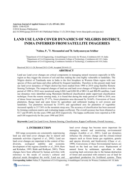 Land Use Land Cover Dynamics of Nilgiris District, India Inferred from Satellite Imageries