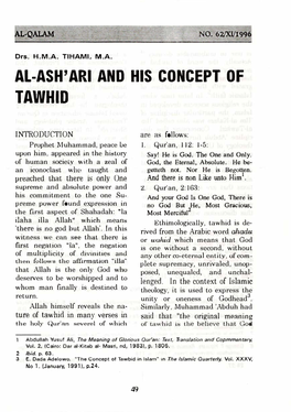 Al-Ash' Ari and His Concept of Tawhid