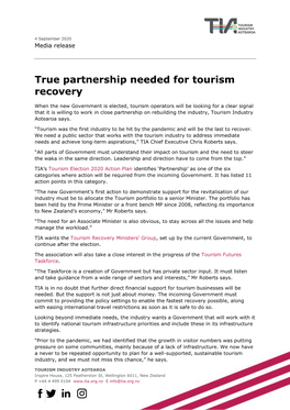 True Partnership Needed for Tourism Recovery