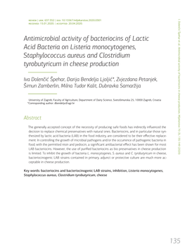 Antimicrobial Activity of Bacteriocins of Lactic Acid Bacteria on Listeria Monocytogenes, Staphylococcus Aureus and Clostridium Tyrobutyricum in Cheese Production