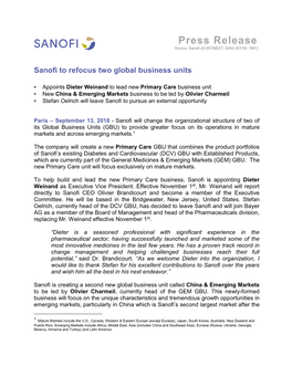 Press Release Source: Sanofi (EURONEXT: SAN) (NYSE: SNY)