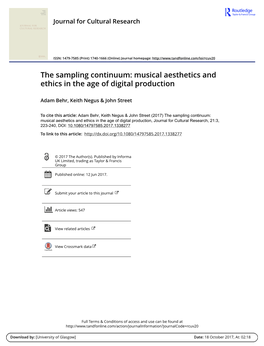 The Sampling Continuum: Musical Aesthetics and Ethics in the Age of Digital Production