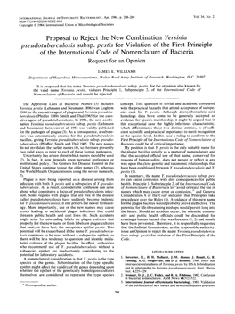 Proposal to Reject the New Combination Yersinia Pseudotuberculosis Subsp