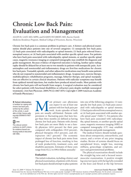Chronic Low Back Pain: Evaluation and Management ALLEN R