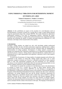 USING TORSIONAL VIBRATIONS for DETERMINING MOMENT of INERTIA of a DISC Tatiana E