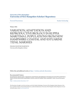 Variation, Adaptation and Reproductive Biology In