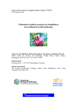 Utilisation of Pollen Resources by Bumblebees in an Enhanced Arable Landscape