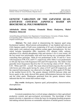 Genetic Variation of the Japanese Quail (Coturnix Coturnix Japonica) Based on Biochemical Polymorphism