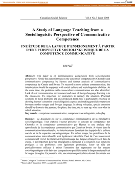 A Study of Language Teaching from a Sociolinguistic Perspective of Communicative Competence