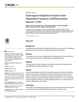 Dystroglycan Depletion Impairs Actin-Dependent Functions of Differentiated Kasumi-1 Cells