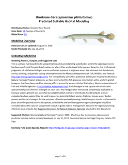 Shortnose Gar (Lepisosteus Platostomus) Predicted Suitable Habitat Modeling