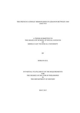 The French Catholic Missionaries in Lebanon Between 1860 and 1914