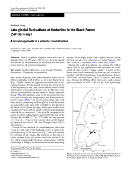 Late-Glacial Fluctuations of Timberline in the Black Forest (SW Germany)