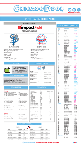 2019 Season Series Notes