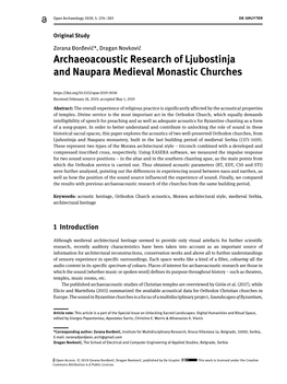 Archaeoacoustic Research of Ljubostinja and Naupara Medieval Monastic Churches