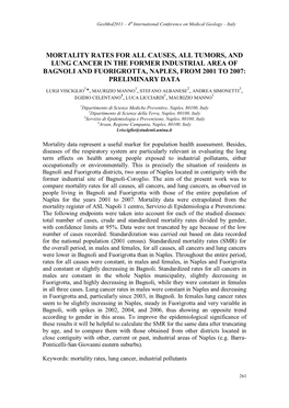 Mortality Rates for All Causes, All Tumors, and Lung Cancer in the Former Industrial Area of Bagnoli and Fuorigrotta, Naples, from 2001 to 2007: Preliminary Data